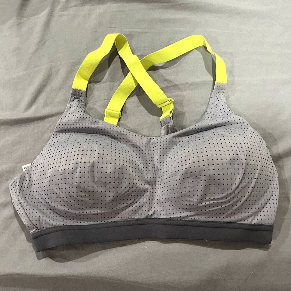 Victoria's Secret Sport Yellow Gray Sports Bra Criss Cross Straps 36C